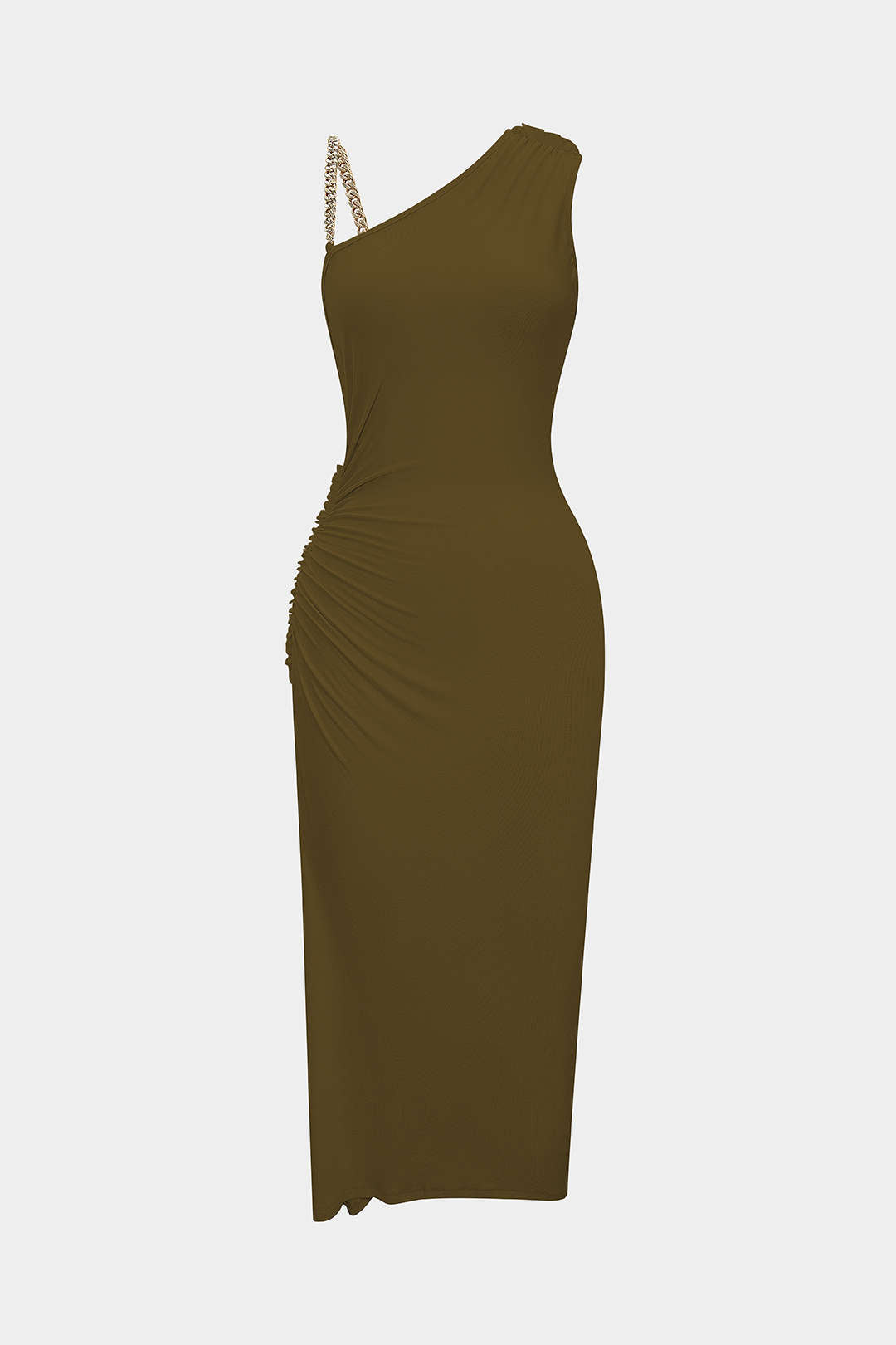 Ruched Asymmetrical Twist Knot Slit Sleeveless Maxi Dress