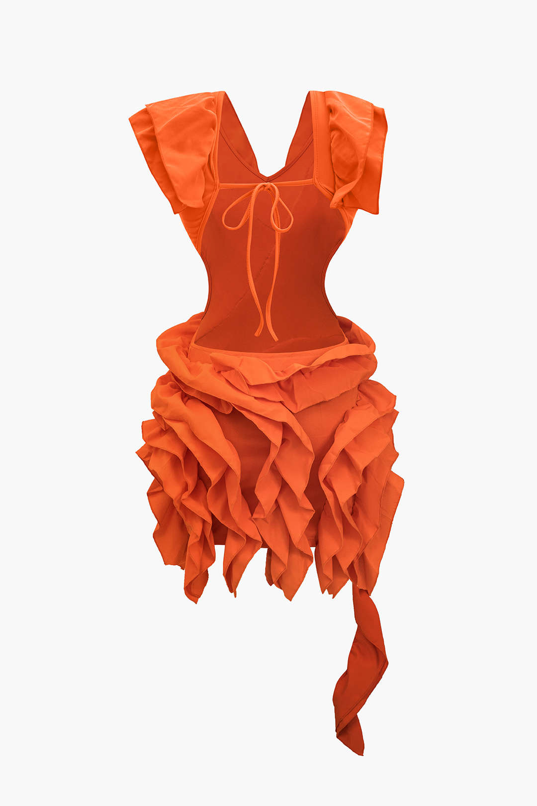 Solid Backless Ruffle Midi Dress