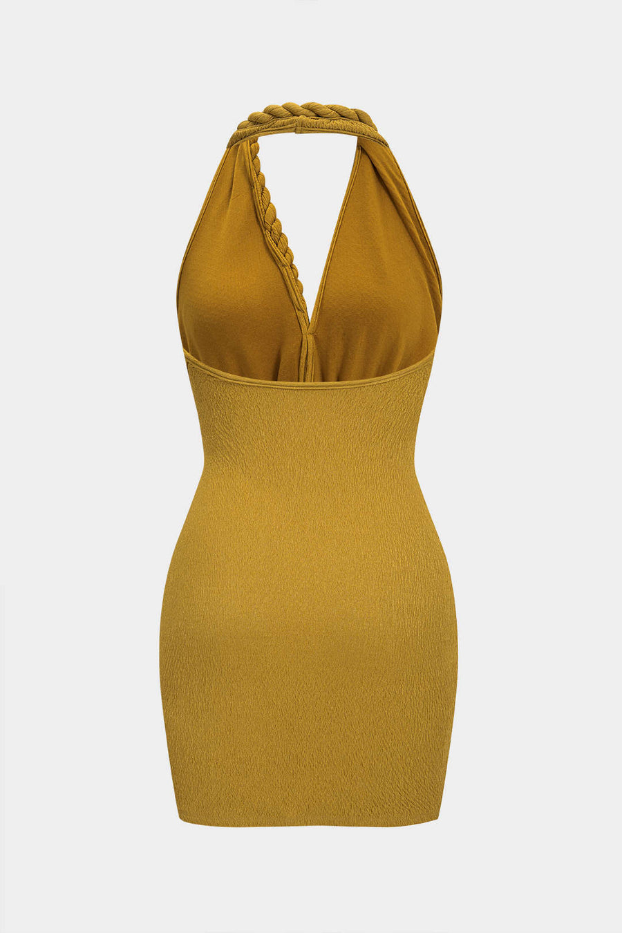 V-Neck Asymmetrical Twist Knot Ruched Backless Sleeveless Mini Dress