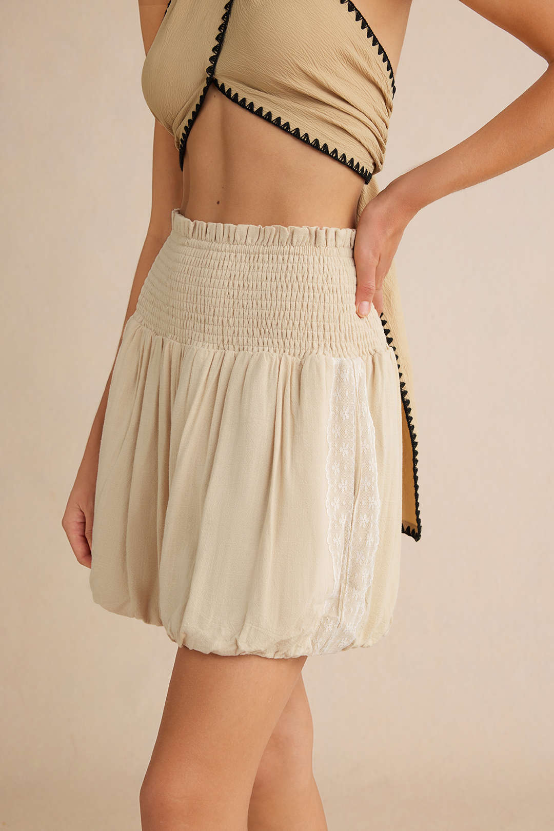 High Waist Shirred Ruched Shorts