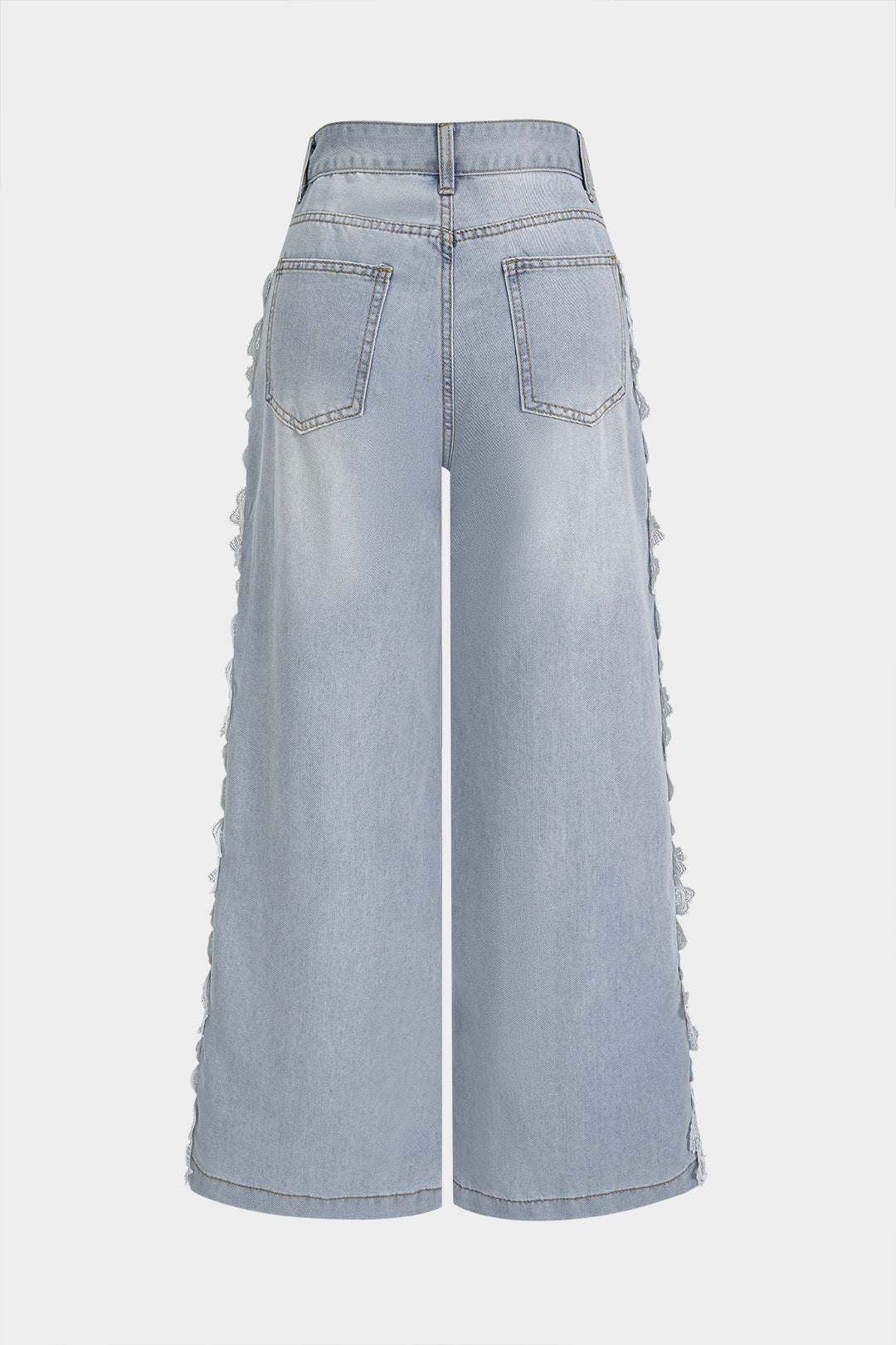 Denim Lace Trim Patchwork Pocket Jeans