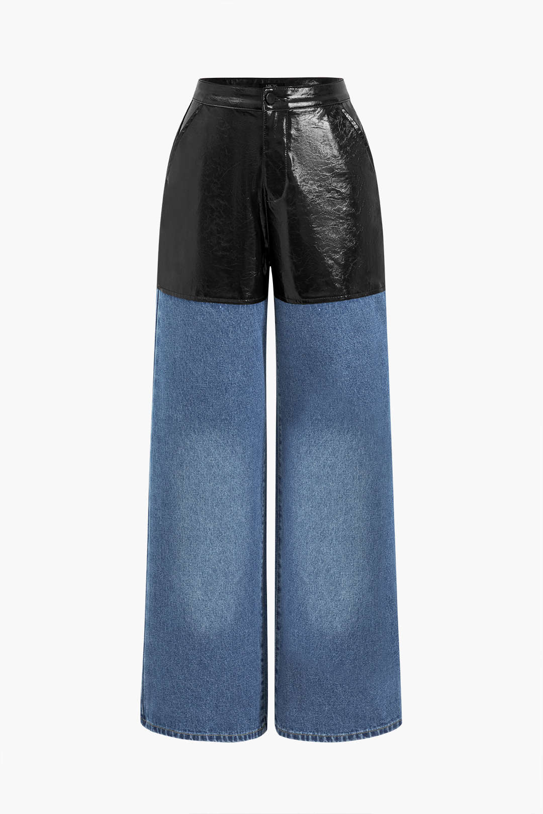 Faux Leather Patchwork Straight Leg Jeans