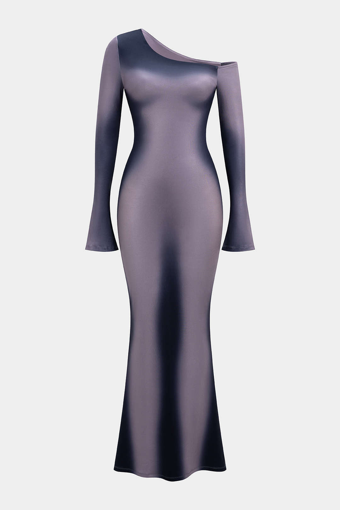 Ombre Print One Shoulder Long Sleeve Maxi Dress