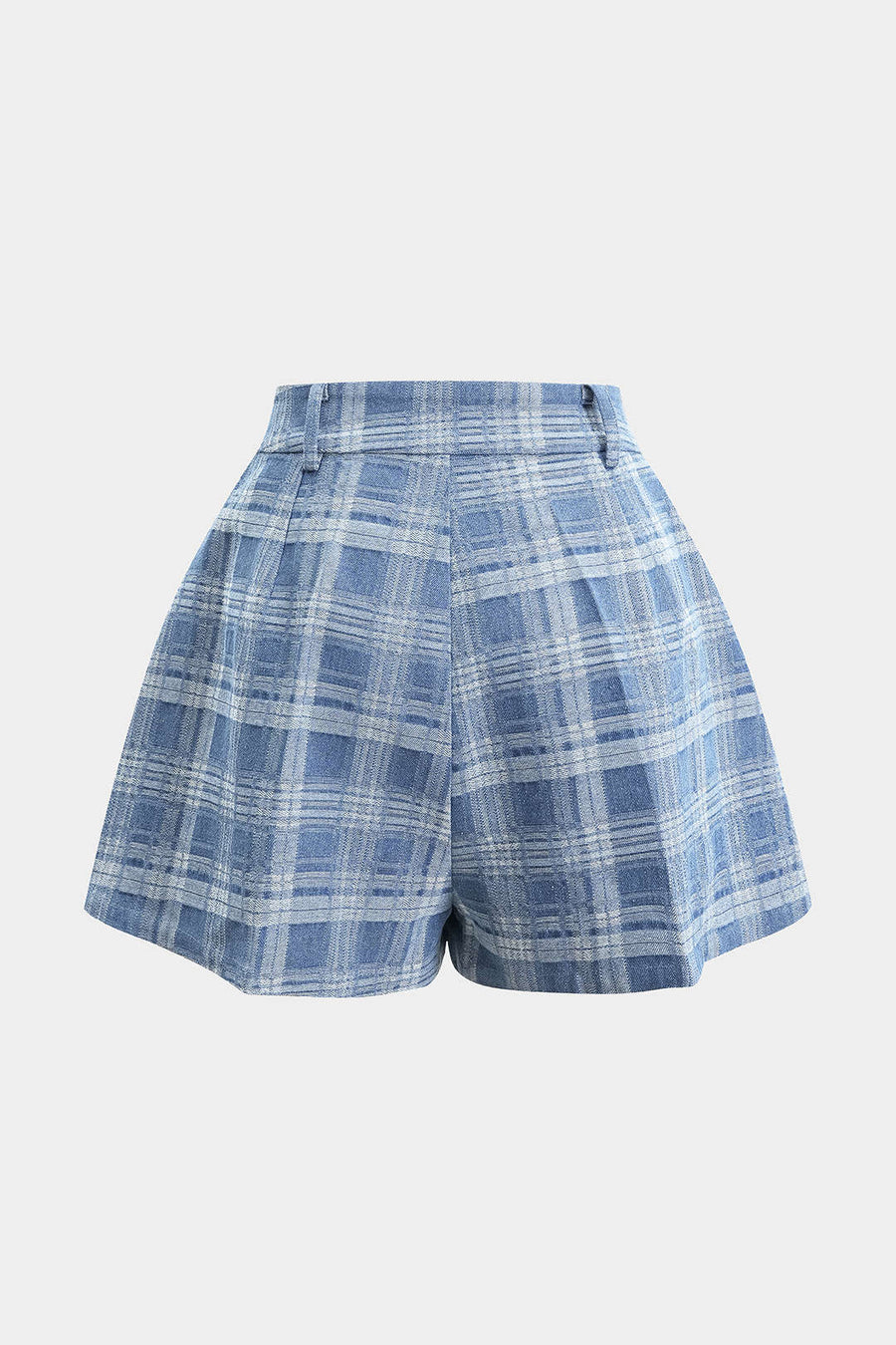 Denim Plaid Print Button Zipper Shorts