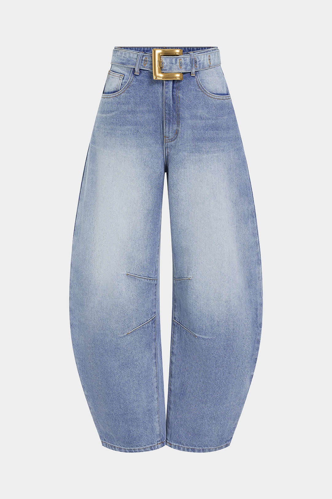 Denim-farkut, joissa on vyö ja taskut, hevosenkengän muotoiset
