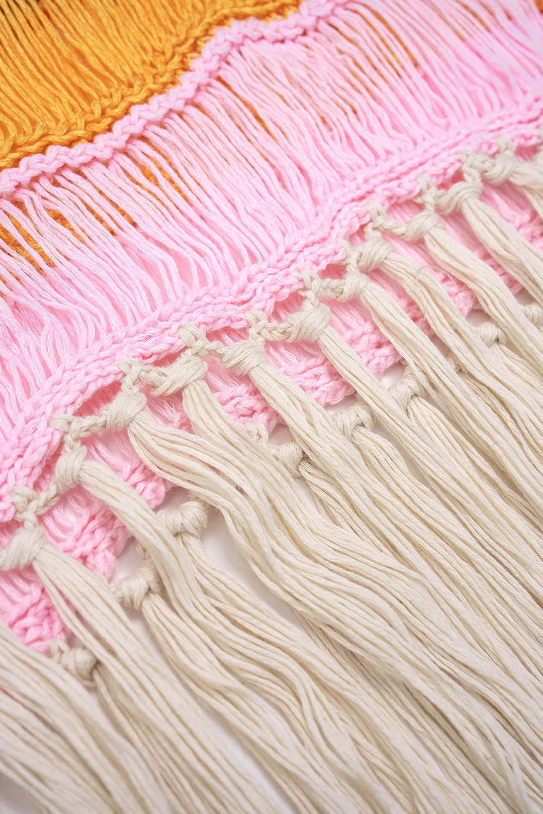 Open Knit Multicolor Round Neck Fringe Sleeveless Midi Dress