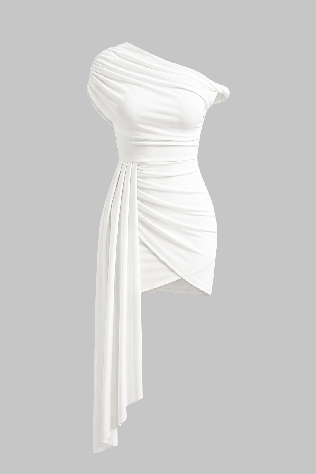 One Shoulder Asymmetrical Ruched Sleeveless Mini Dress