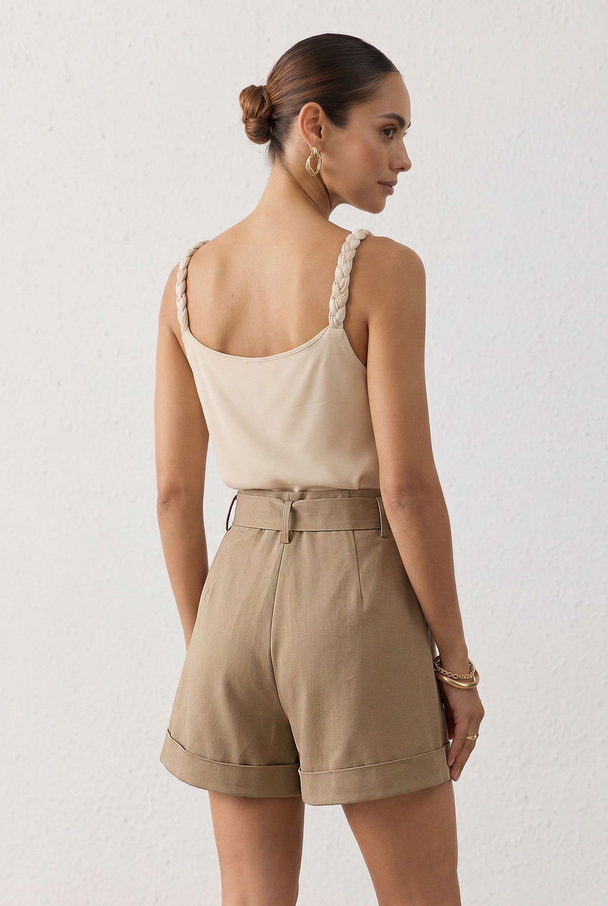 Metallic Belted Cuffed Shorts