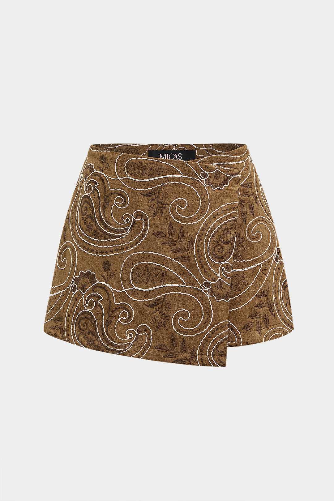 Suede Embroidery Asymmetrical Skort