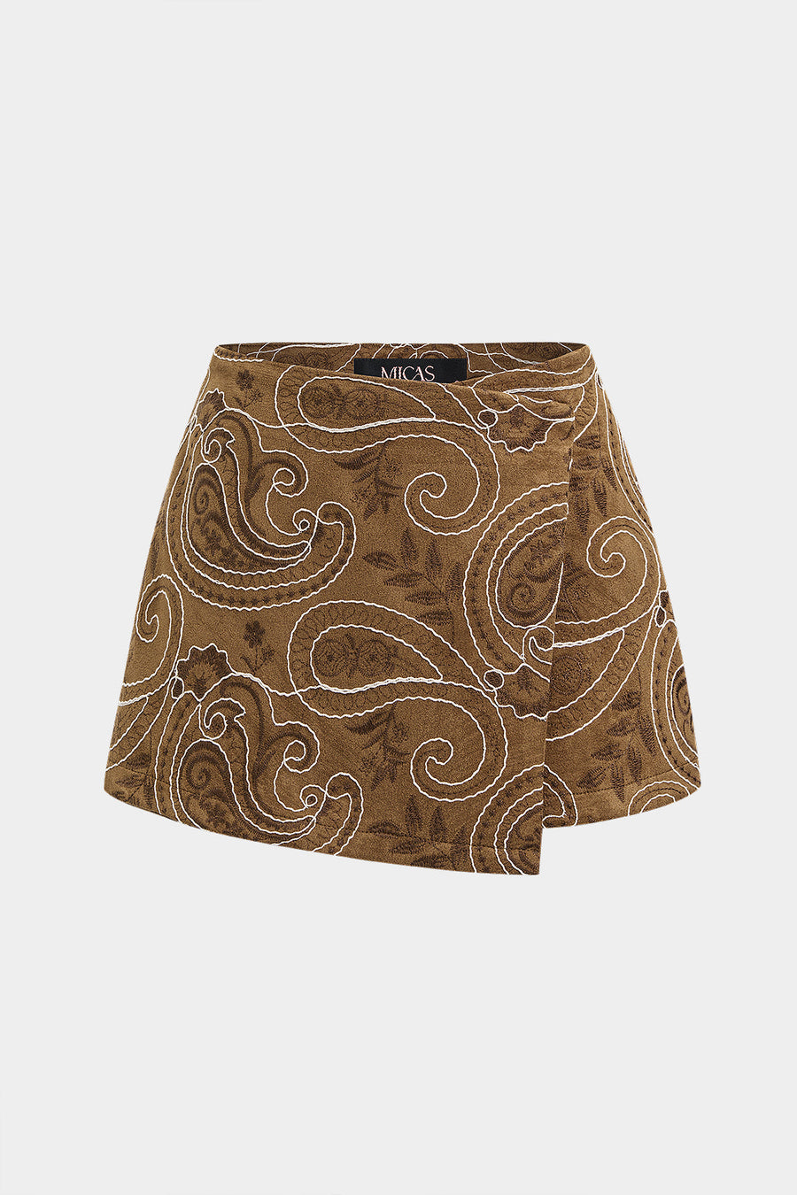 Suede Embroidery Asymmetrical Skort