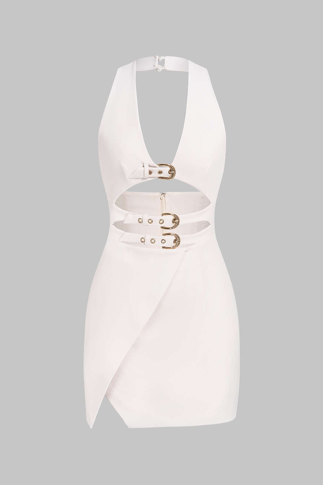 Metallic Halter V-Neck Cut Out Sleeveless Mini Dress