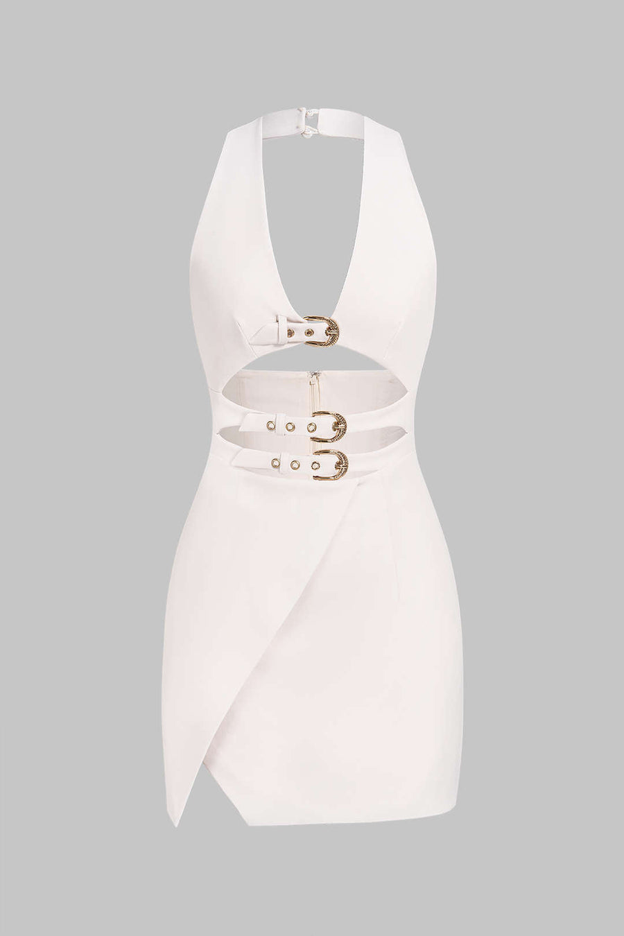 Metallic Halter V-Neck Cut Out Sleeveless Mini Dress
