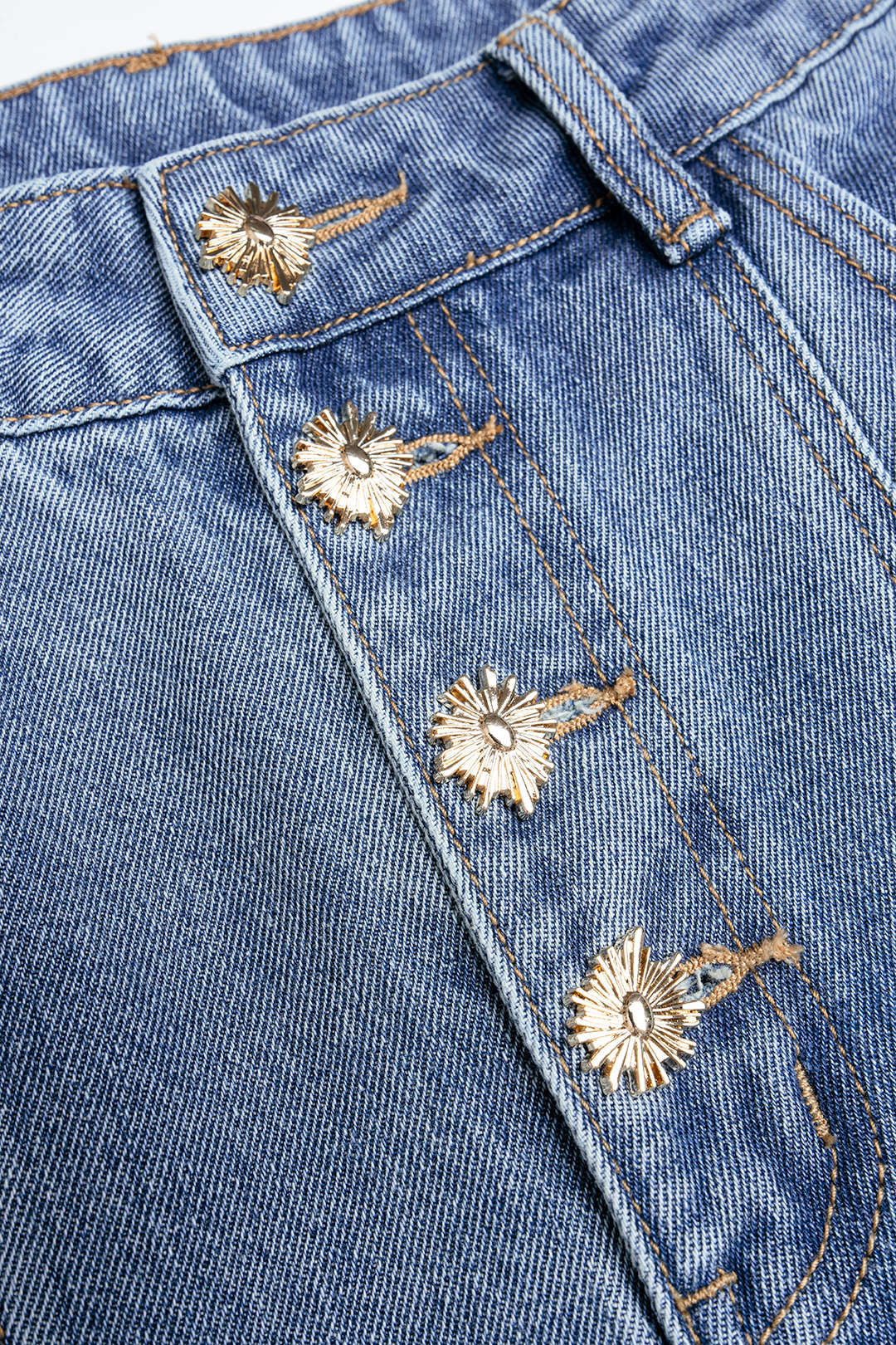 Denim Metallic Button Stitching Detail Wide-Leg Jeans