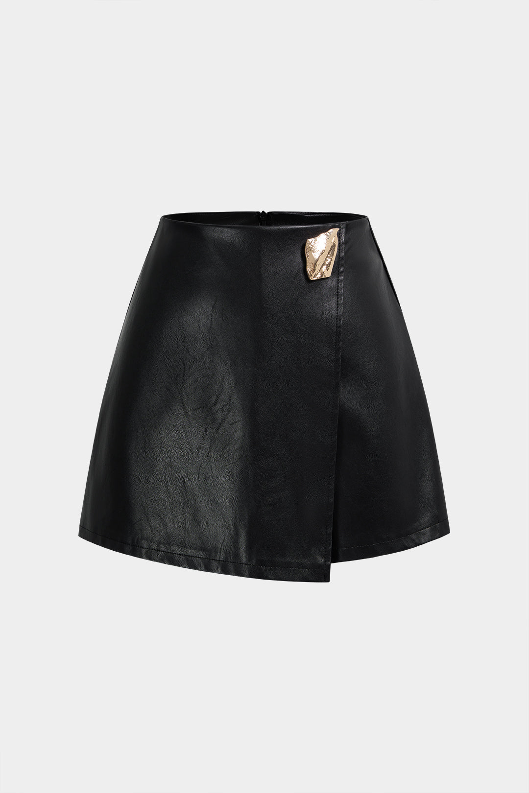 Faux Leather Asymmetrical Wide Leg Shorts