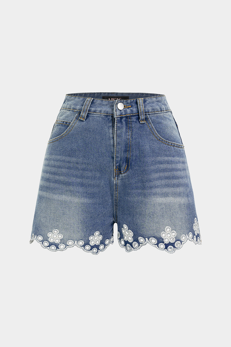 Denim Embroidery Hollow Out Wide Leg Shorts