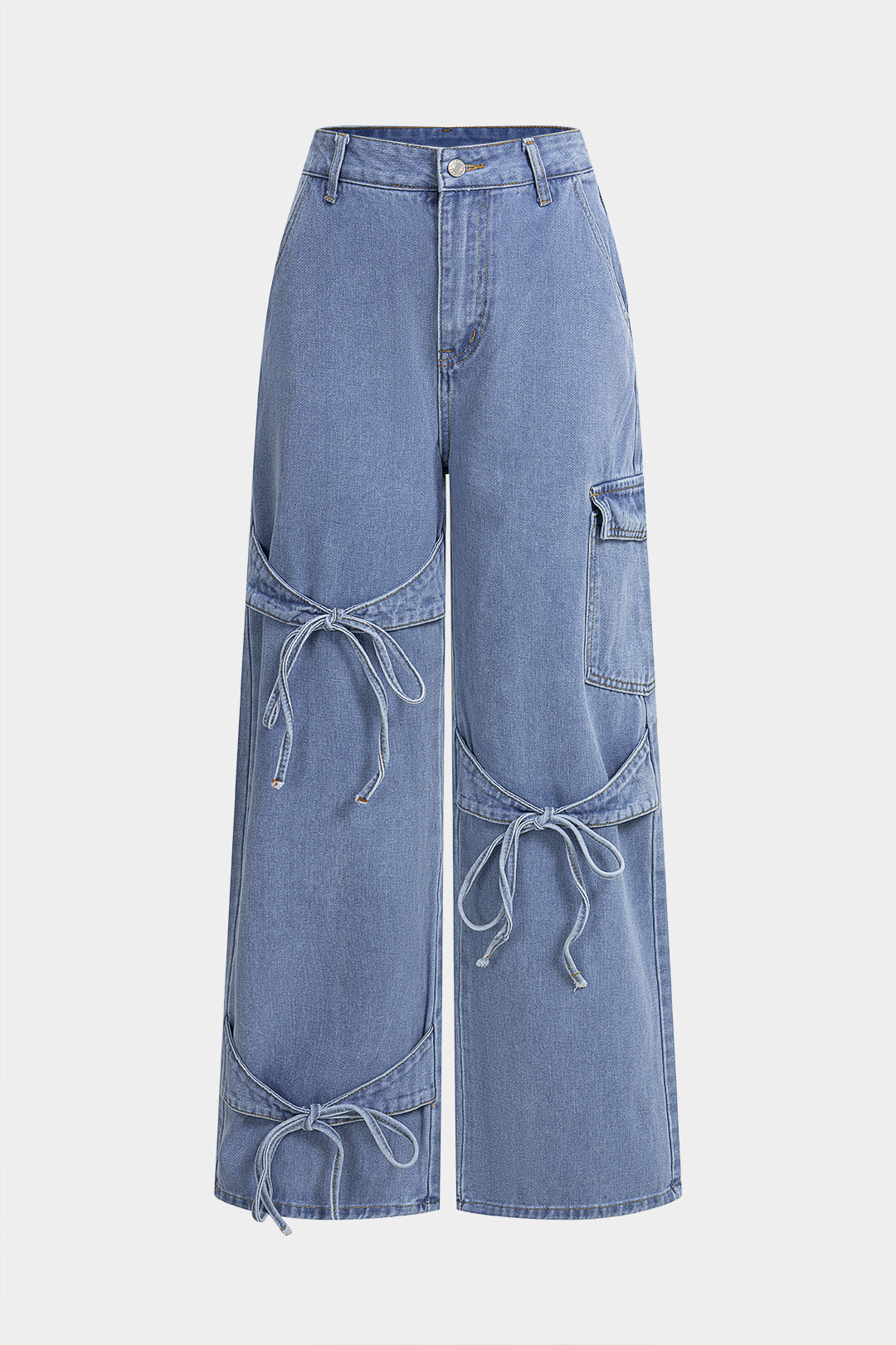 Denim-farkut, joissa on solmittava vyötärö ja suorat lahkeet