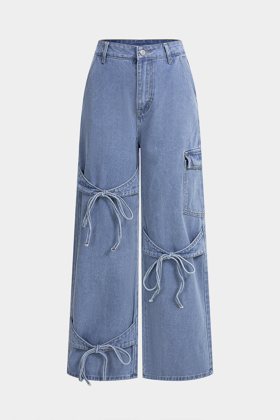 Denim-farkut, joissa on solmittava vyötärö ja suorat lahkeet
