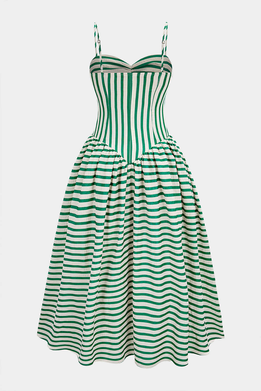 Stripes Print Ruched Zipper Slip Sleeveless Maxi Dress