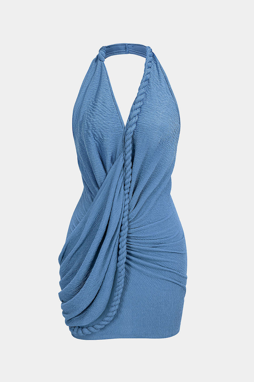 V-Neck Asymmetrical Twist Knot Ruched Backless Sleeveless Mini Dress