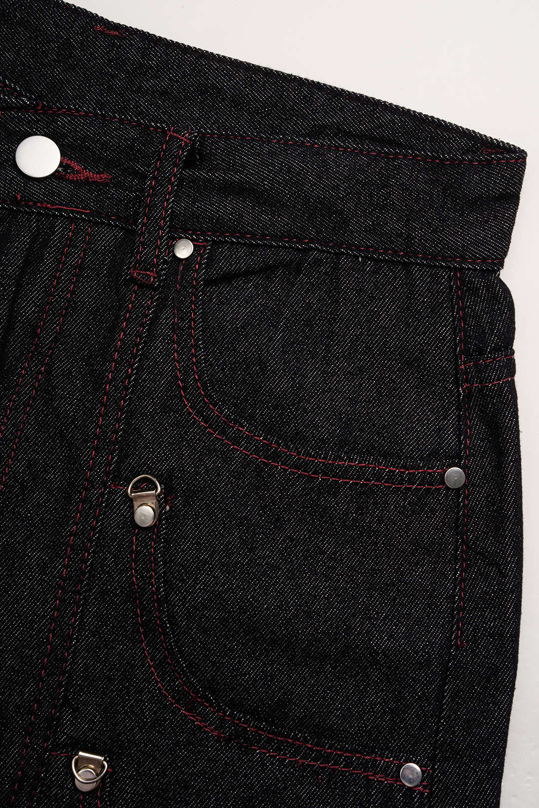 Denim Pocket Button Metallic Straight Leg Jeans