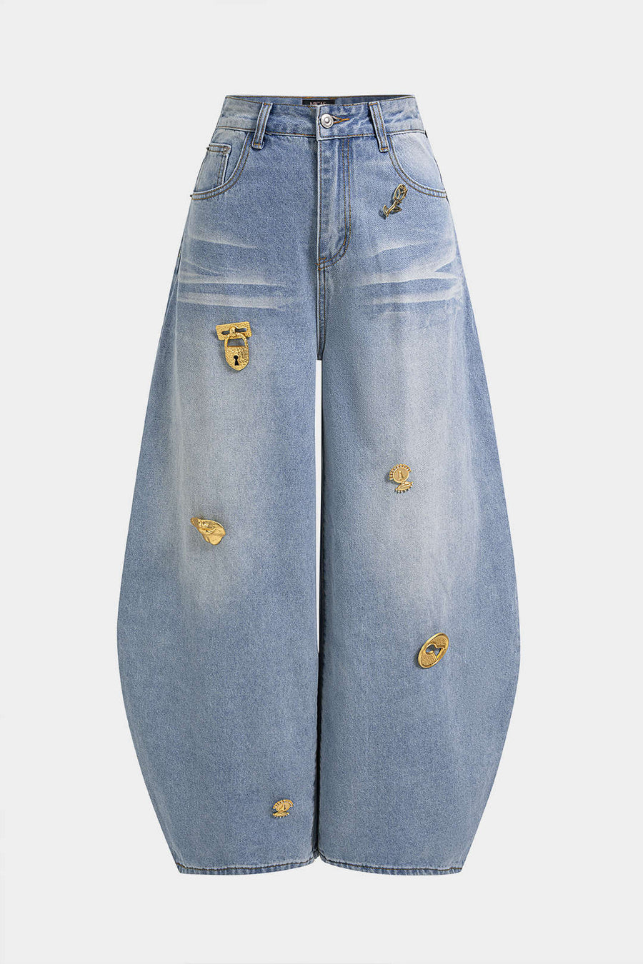 Denim Metallic Decor Wide Leg Jeans