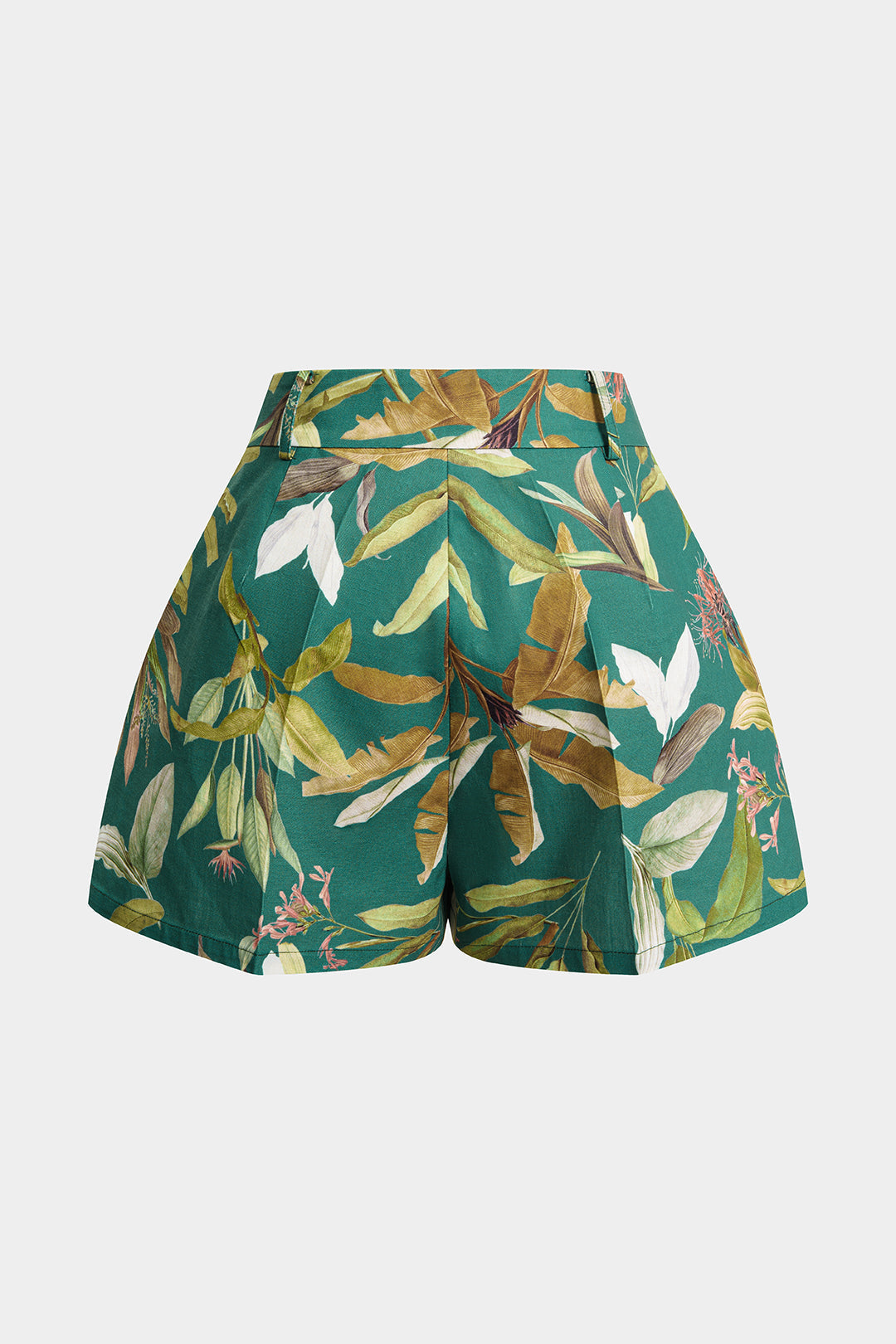 Leaves Print High Waist Wide Leg Shorts