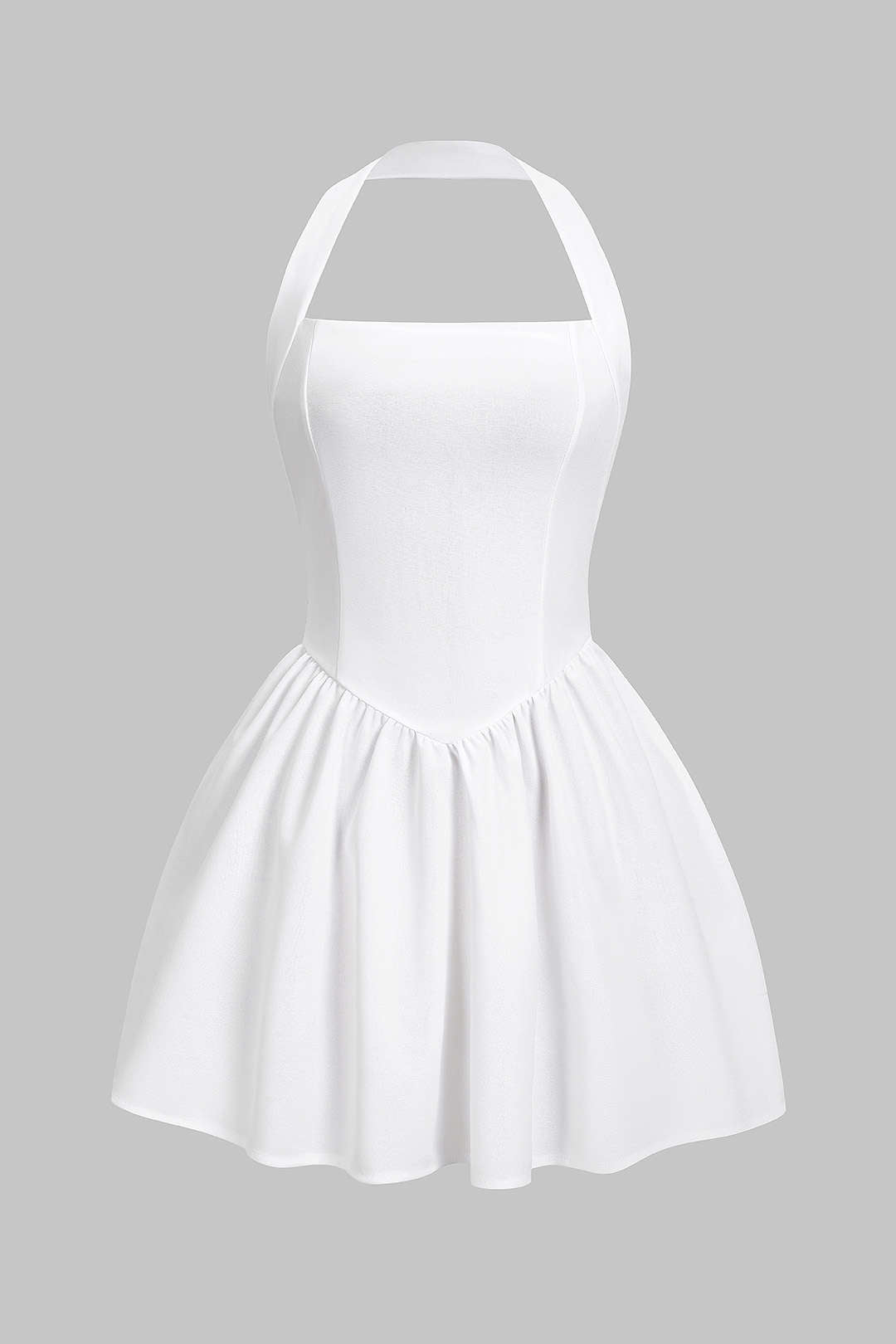 Halter Neck Backless Zipper Ruched Sleeveless Mini Dress