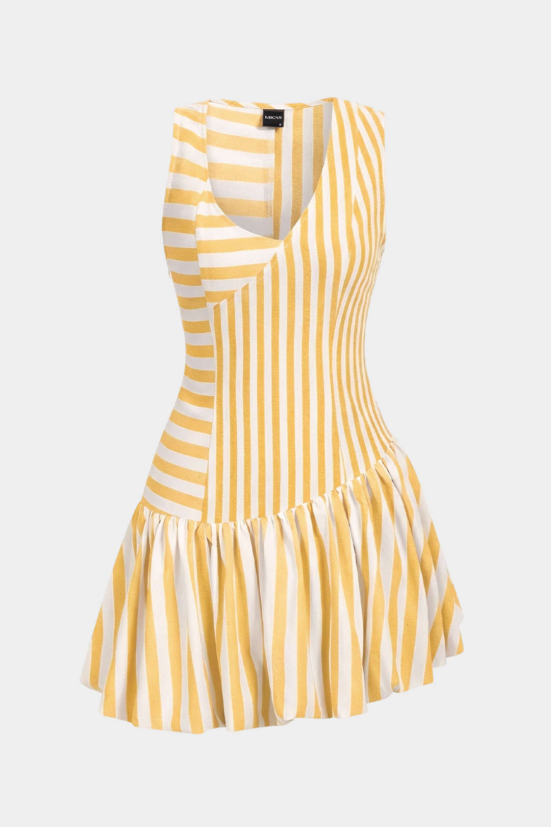 Stripes Print Asymmetrical Ruched Sleeveless Mini Dress