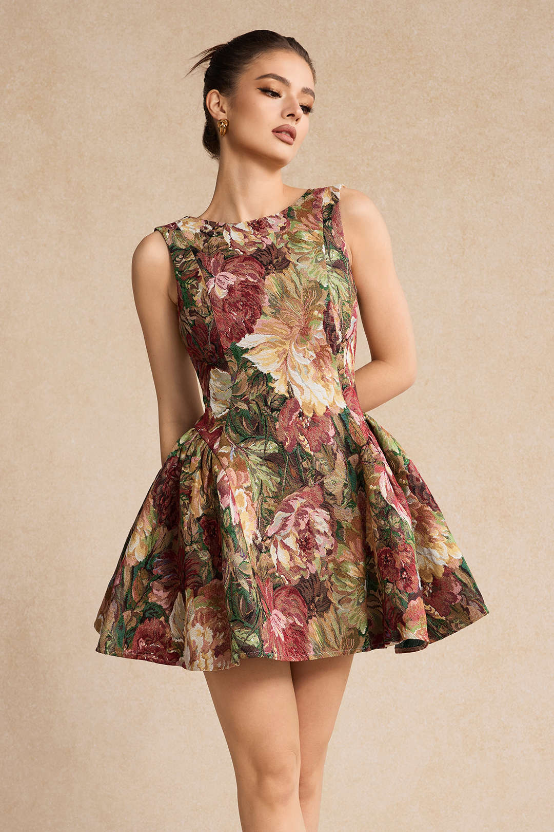 Jacquard Ruched Sleeveless Mini Dress