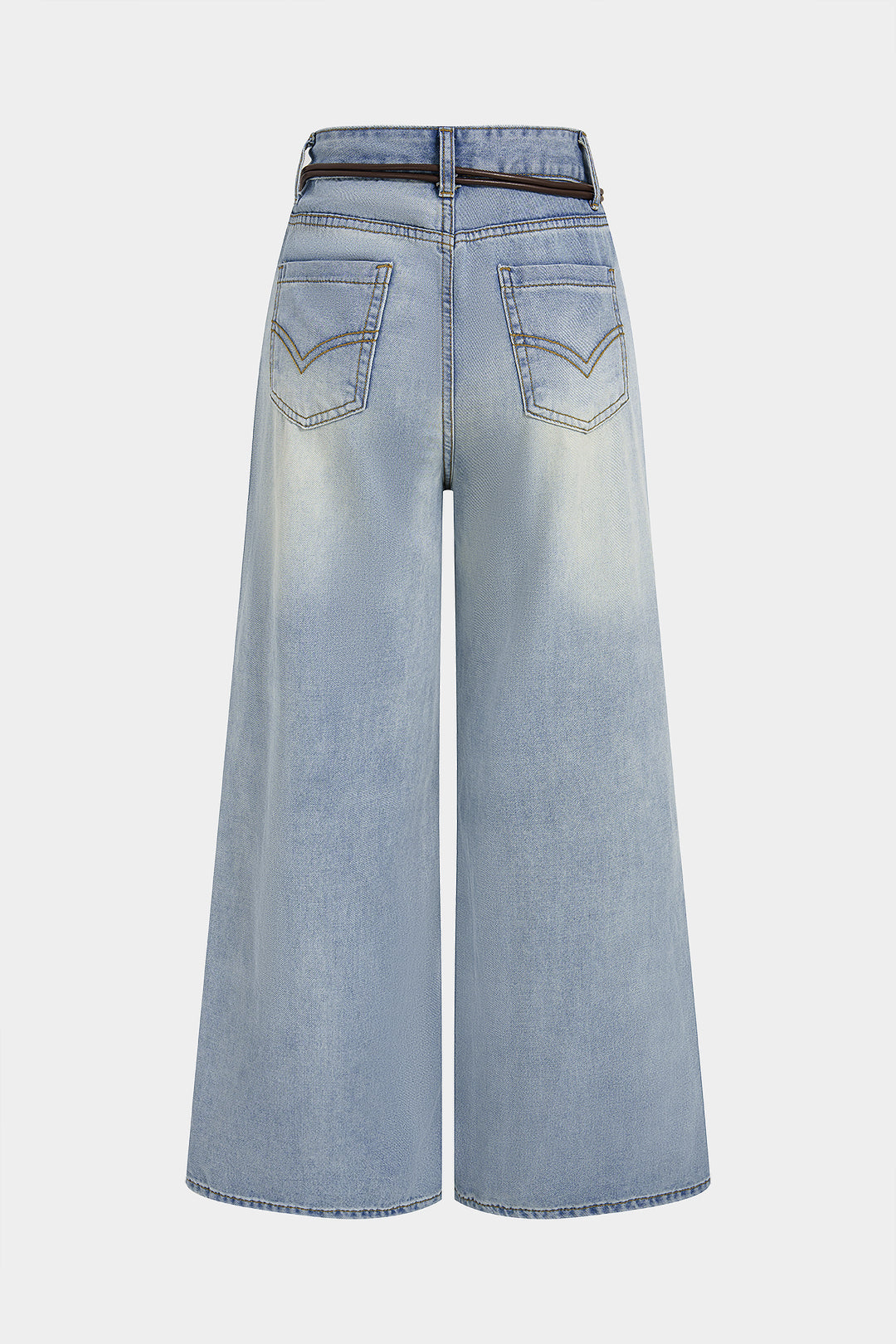 Denim High Waist Asymmetrical Belted Wide Leg Jeans