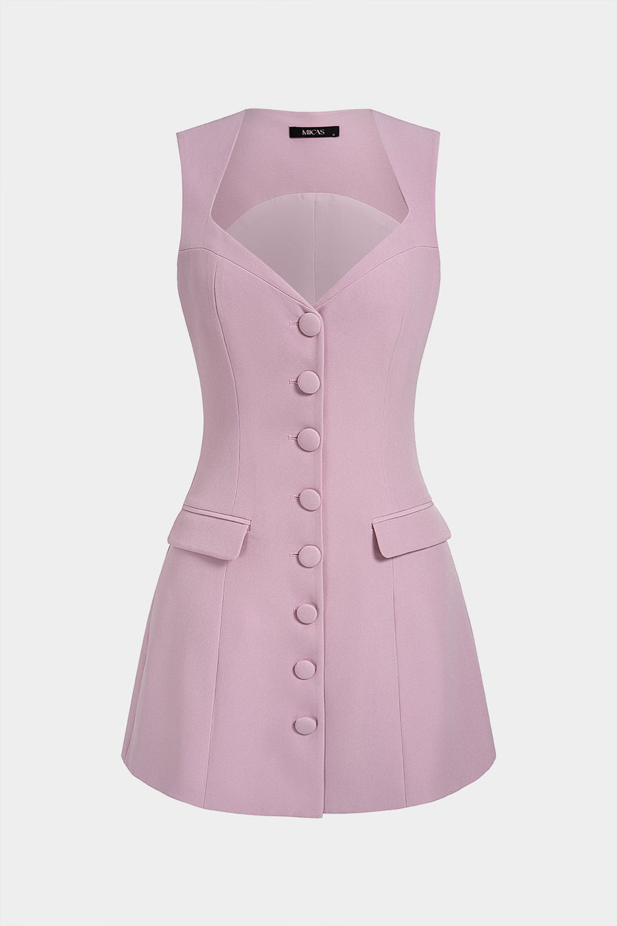V-Neck Button Sleeveless Mini Dress