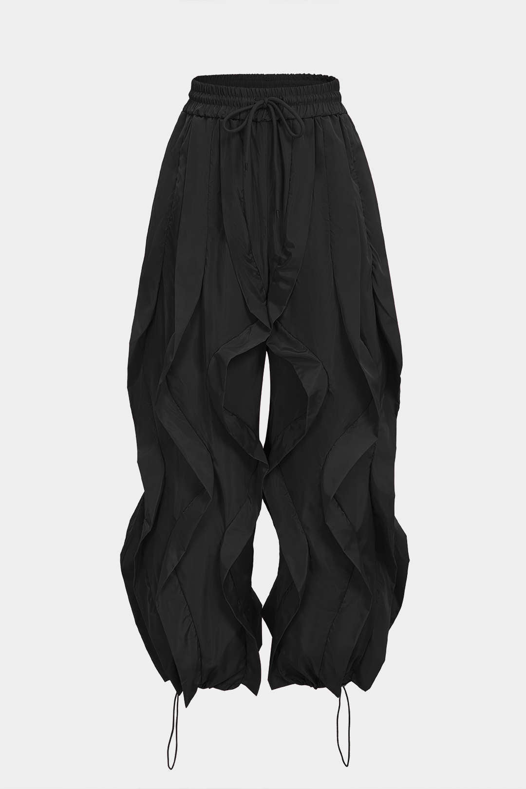 Drawstring Ruffle Detail Wide Leg Pants