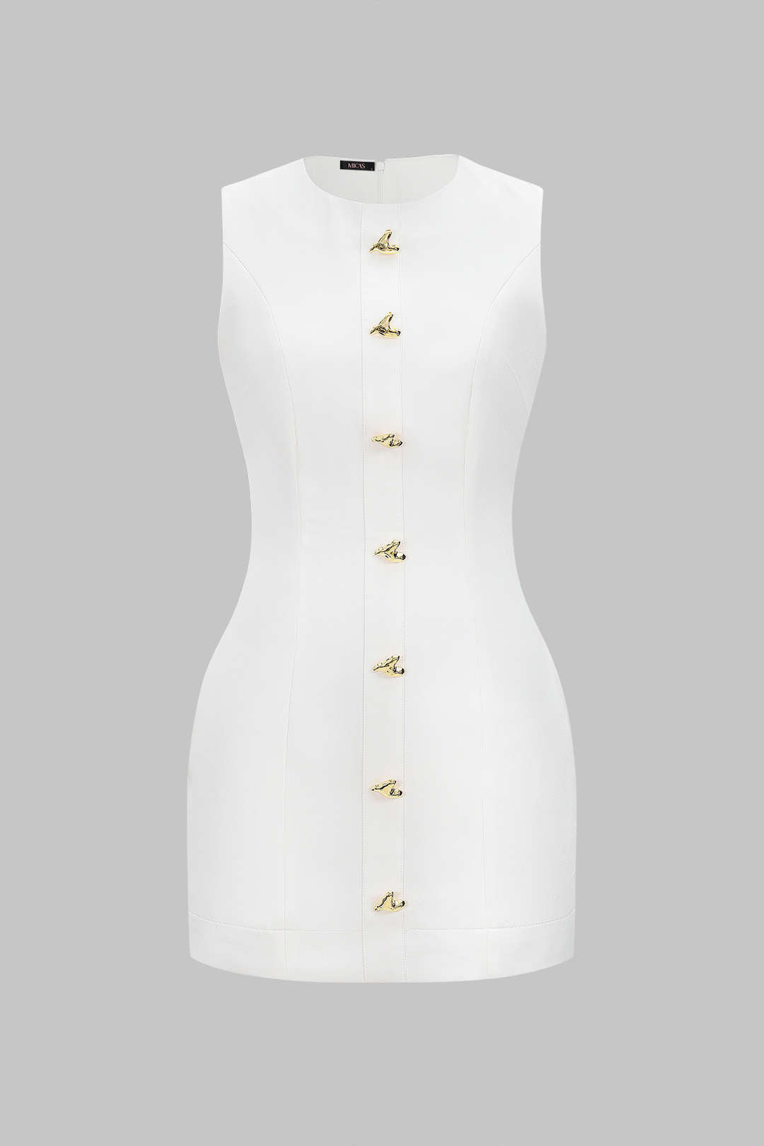 Round Neck Metallic Heart Button Sleeveless Mini Dress