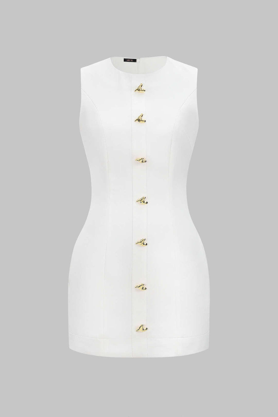 Round Neck Metallic Heart Button Sleeveless Mini Dress