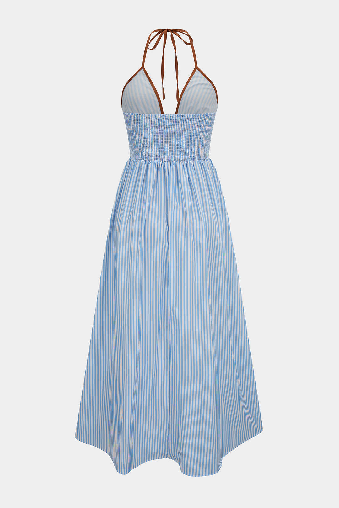 Contrast Stripes Print V-Neck Halter Neck Sleeveless Maxi Dress