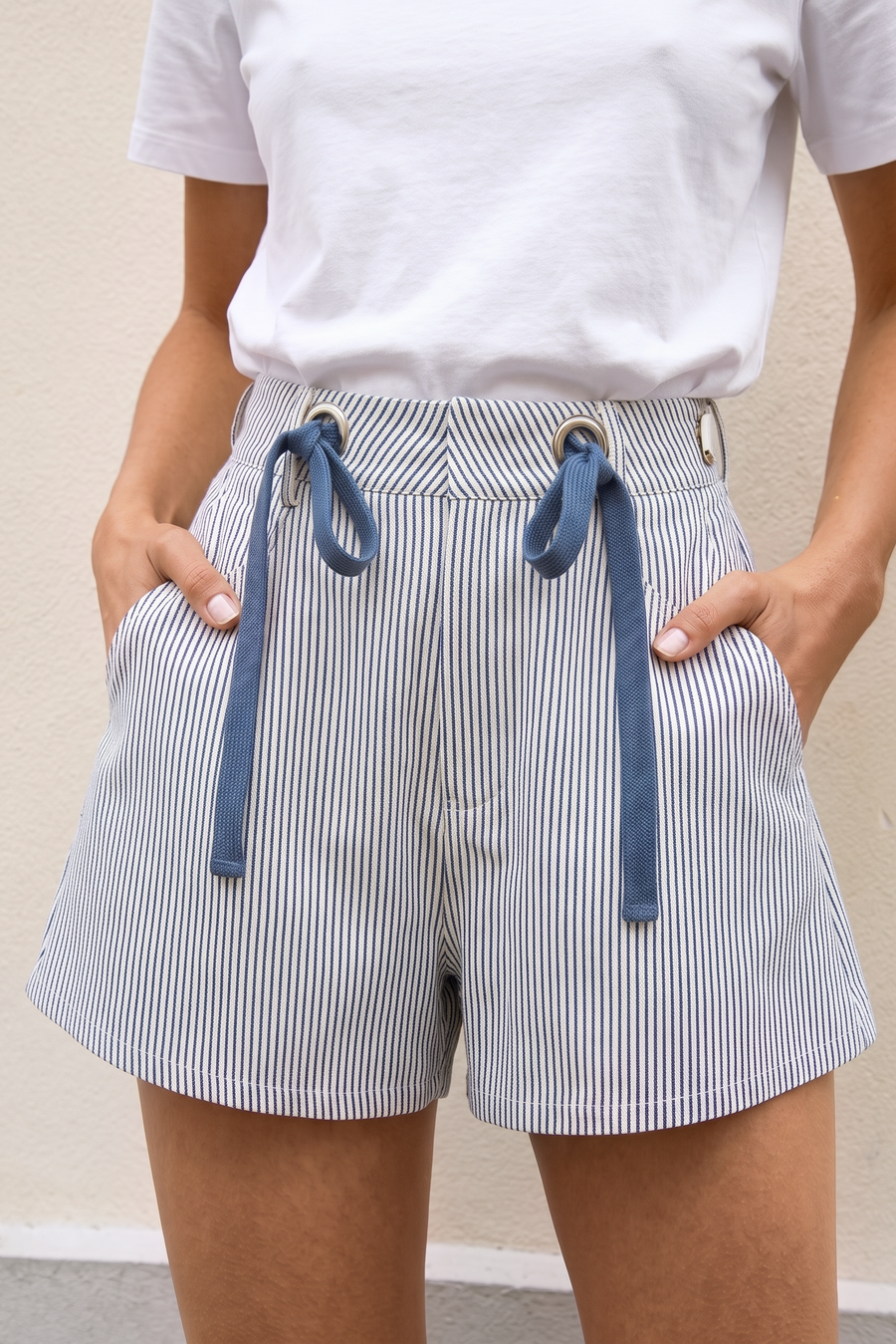 Striped Drawstring Pocket Wide Leg Shorts