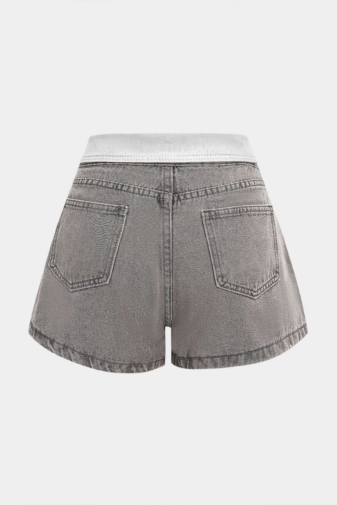 Denim-kontrastiset korkeavyötäröiset leveälahkeiset shortsit
