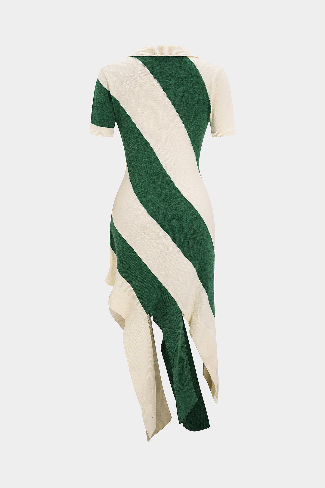 Knit Contrast Polo Collar Short Sleeve Midi Dress