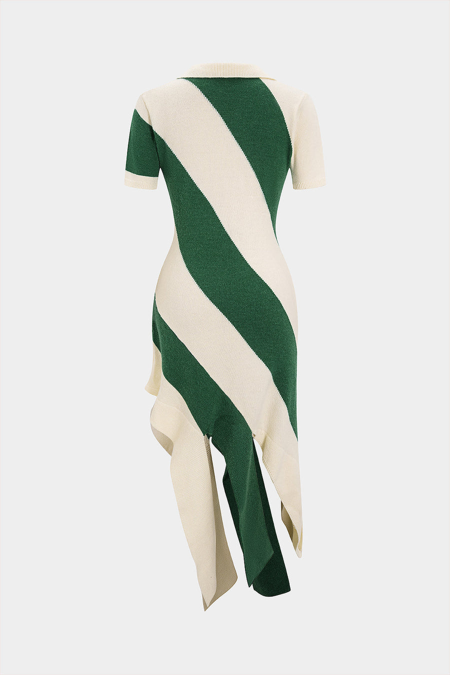 Knit Contrast Polo Collar Short Sleeve Midi Dress
