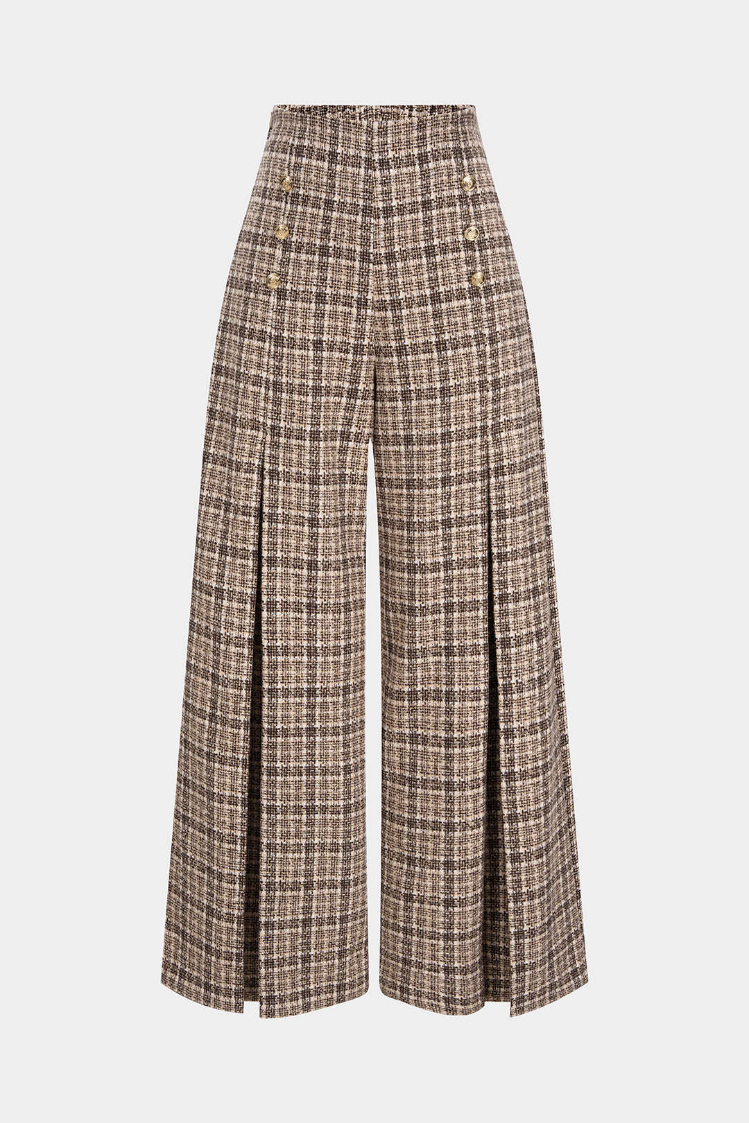 Plaid Print Double Breasted High Waist Pants