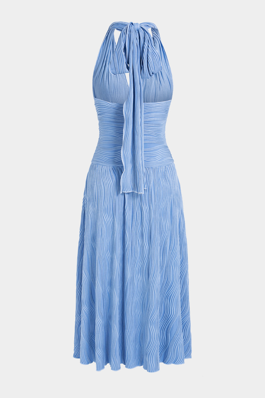 Striped Halter V-Neck Tie-Up Sleeveless Maxi Dress