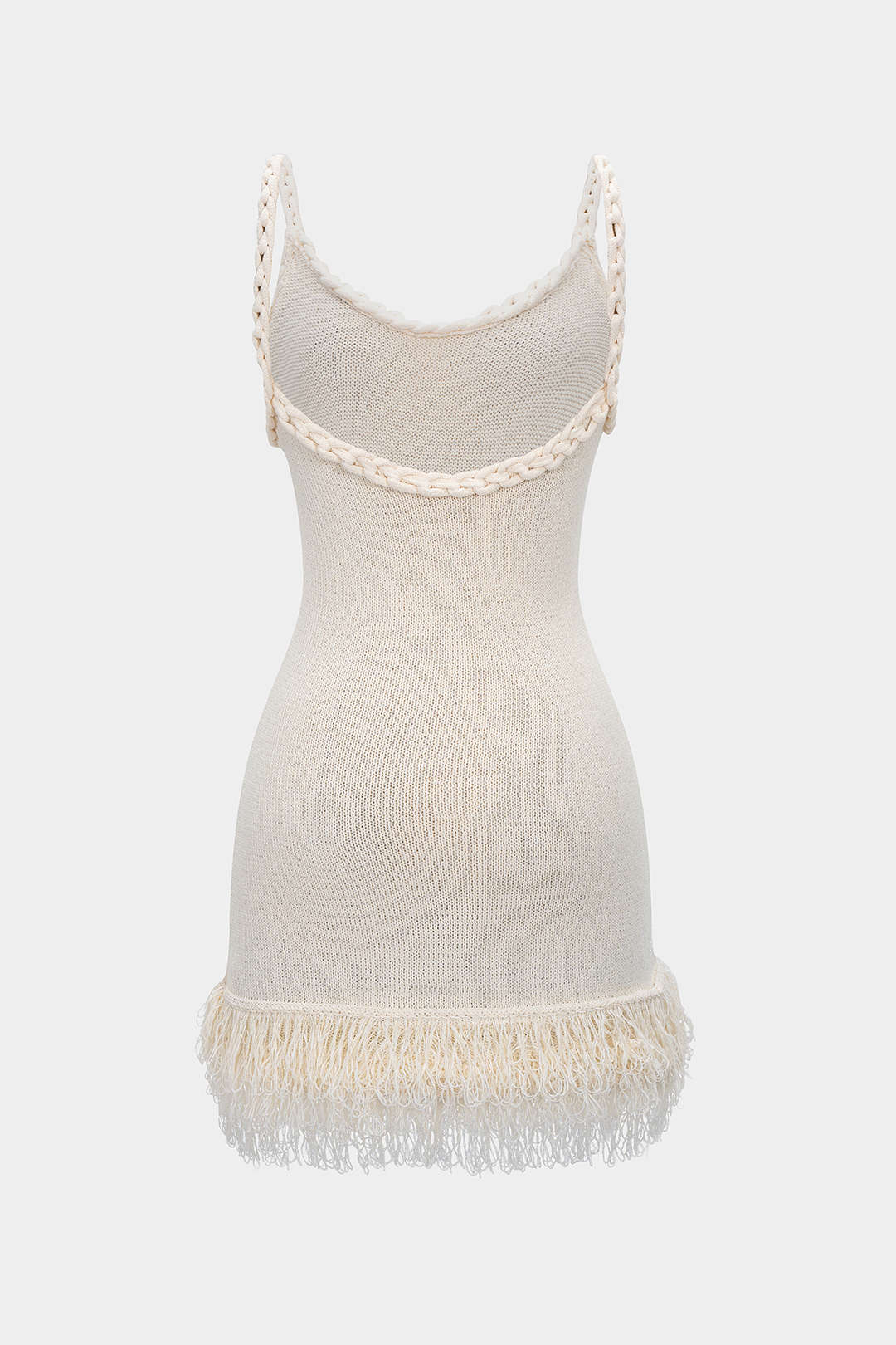 Open Knit Fringe Braided Backless Slip Sleeveless Mini Dress