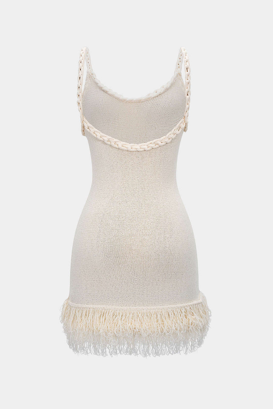 Open Knit Fringe Braided Backless Slip Sleeveless Mini Dress