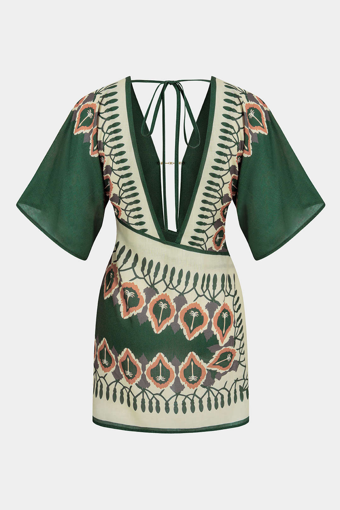 Artistic Print Linen Deep V-Neck Short Sleeve Mini Dress