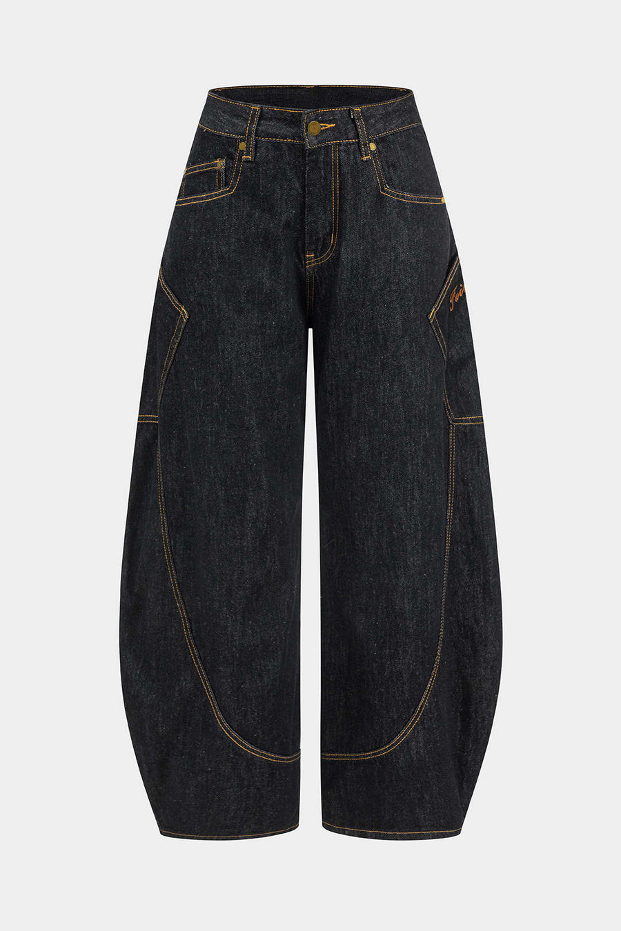 Denim Washed Wide Leg Barrel Jeans