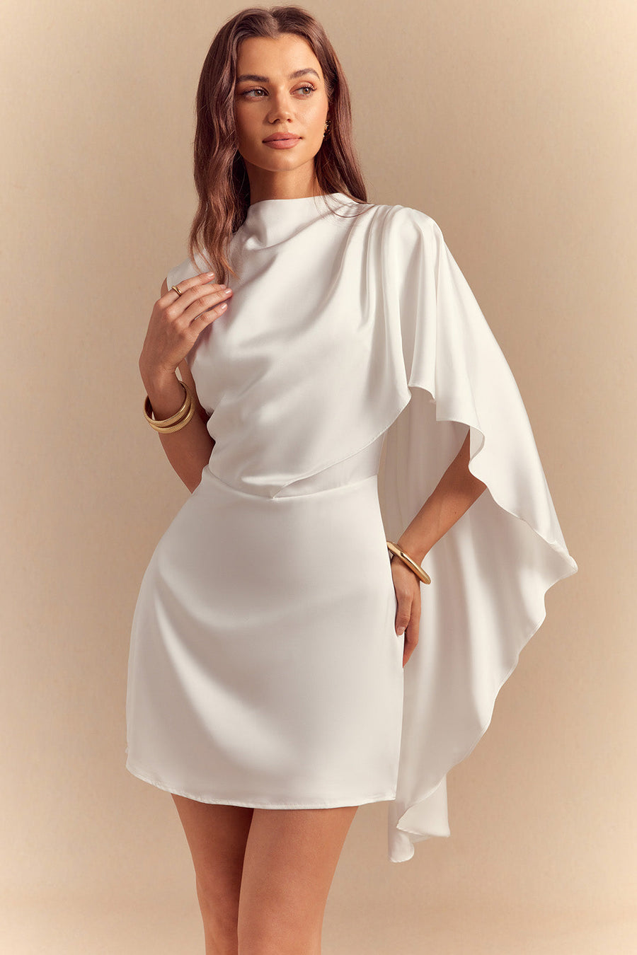 Satin Asymmetrical Ruched Zipper Sleeveless Mini Dress