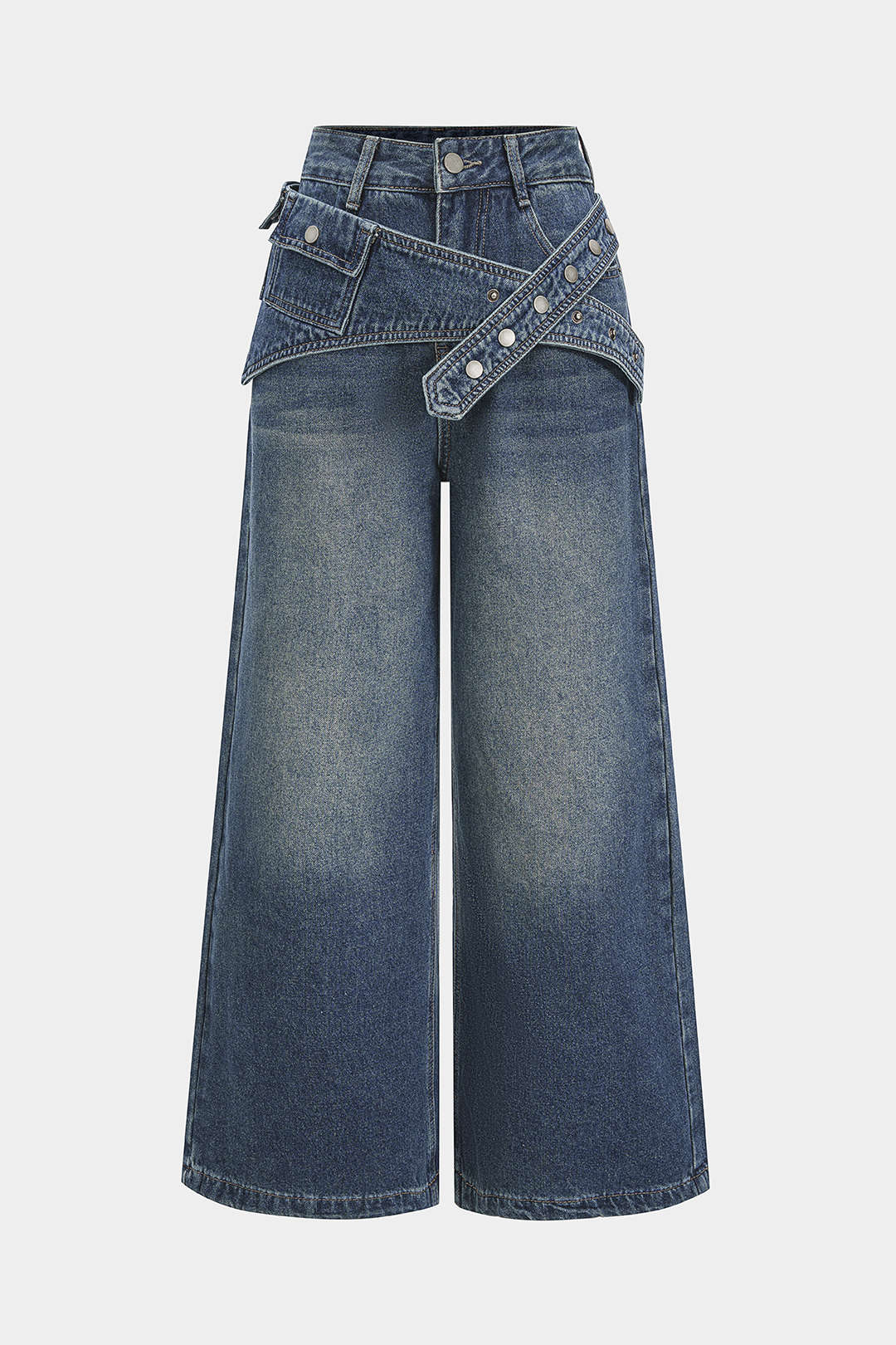 Asymmetriset, leveälahkeiset denimfarkut