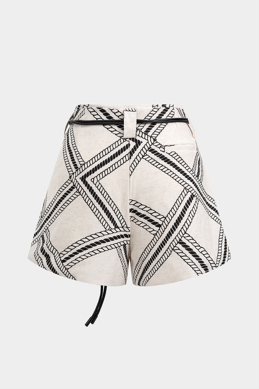 Geometric Chain Print Belted Wide Leg Shorts