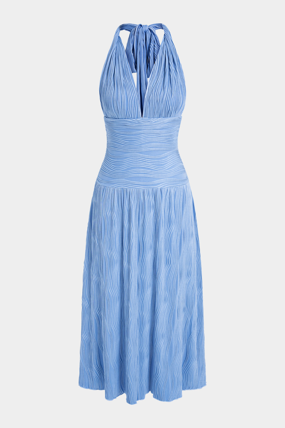 Striped Halter V-Neck Tie-Up Sleeveless Maxi Dress