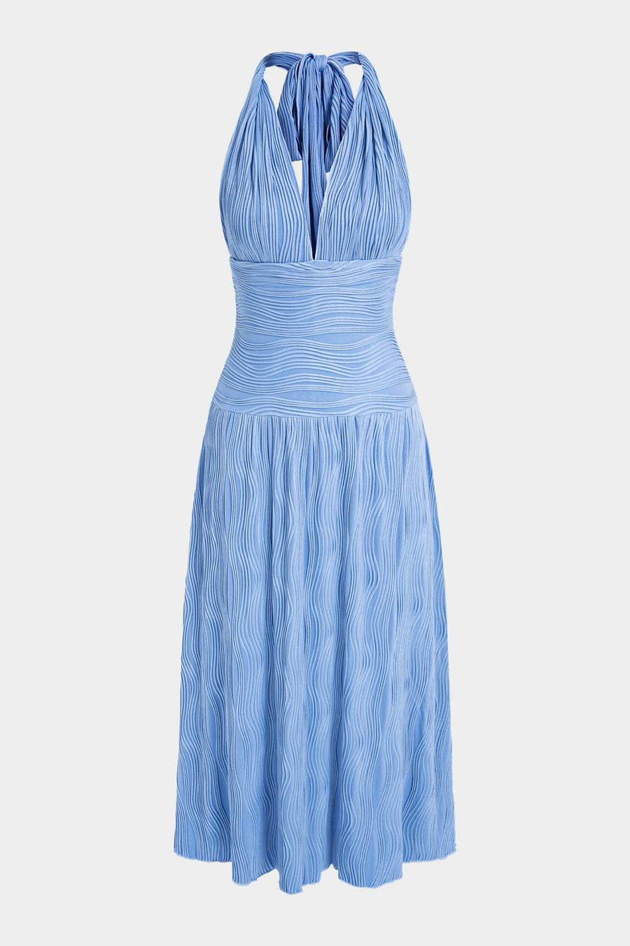 Striped Halter V-Neck Tie-Up Sleeveless Maxi Dress